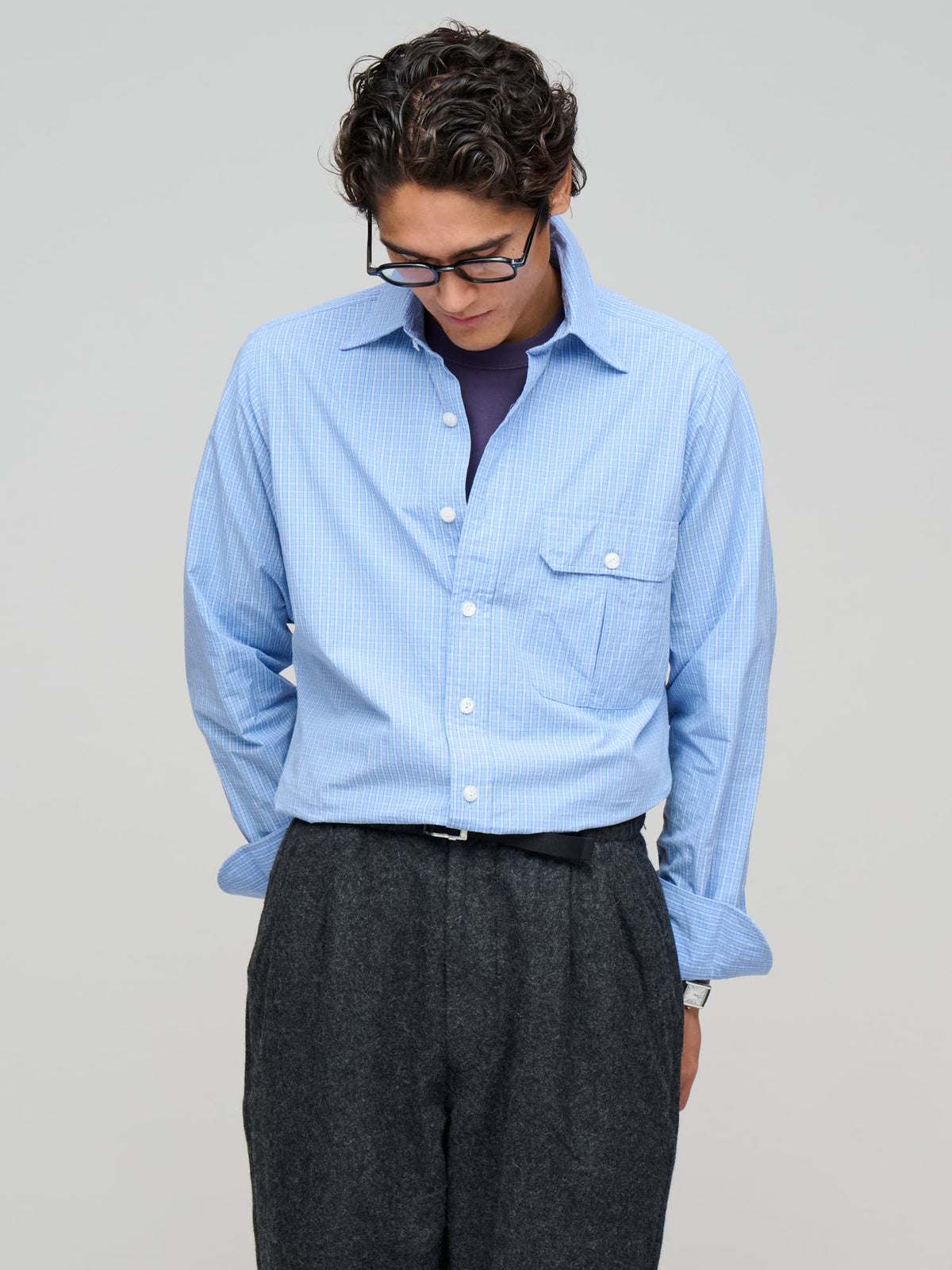 LP One-Pocket Check Shirt, Light Blue