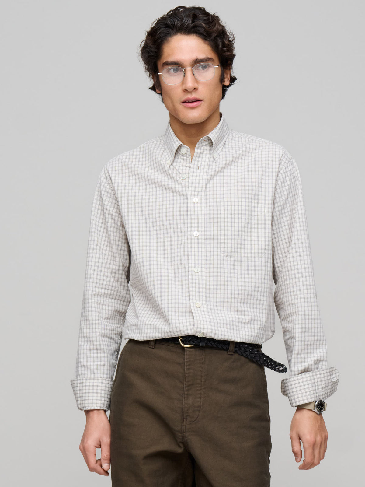 American BD Fine Windowpane Check, Ecru/Taupe