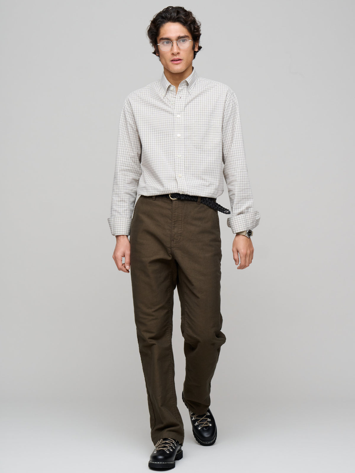 American BD Fine Windowpane Check, Ecru/Taupe