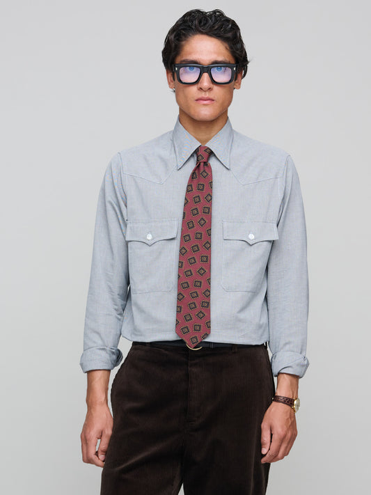 Drake's for GOODS Pinpoint Two Pocket Western Shirt, Grey