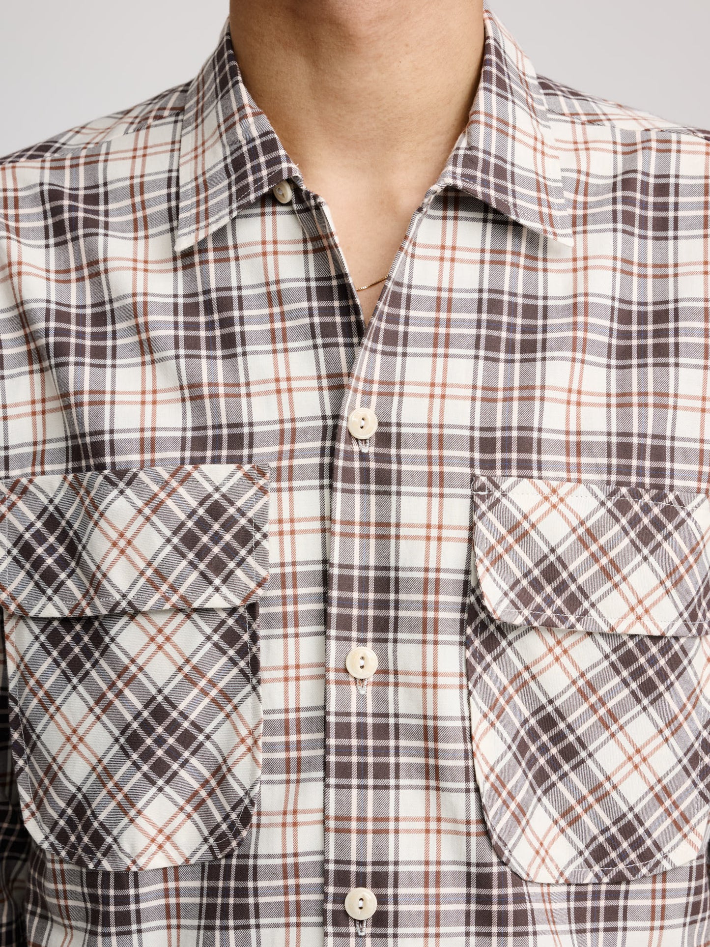 Checked LS Camp Collar Shirt, Brown/Beige