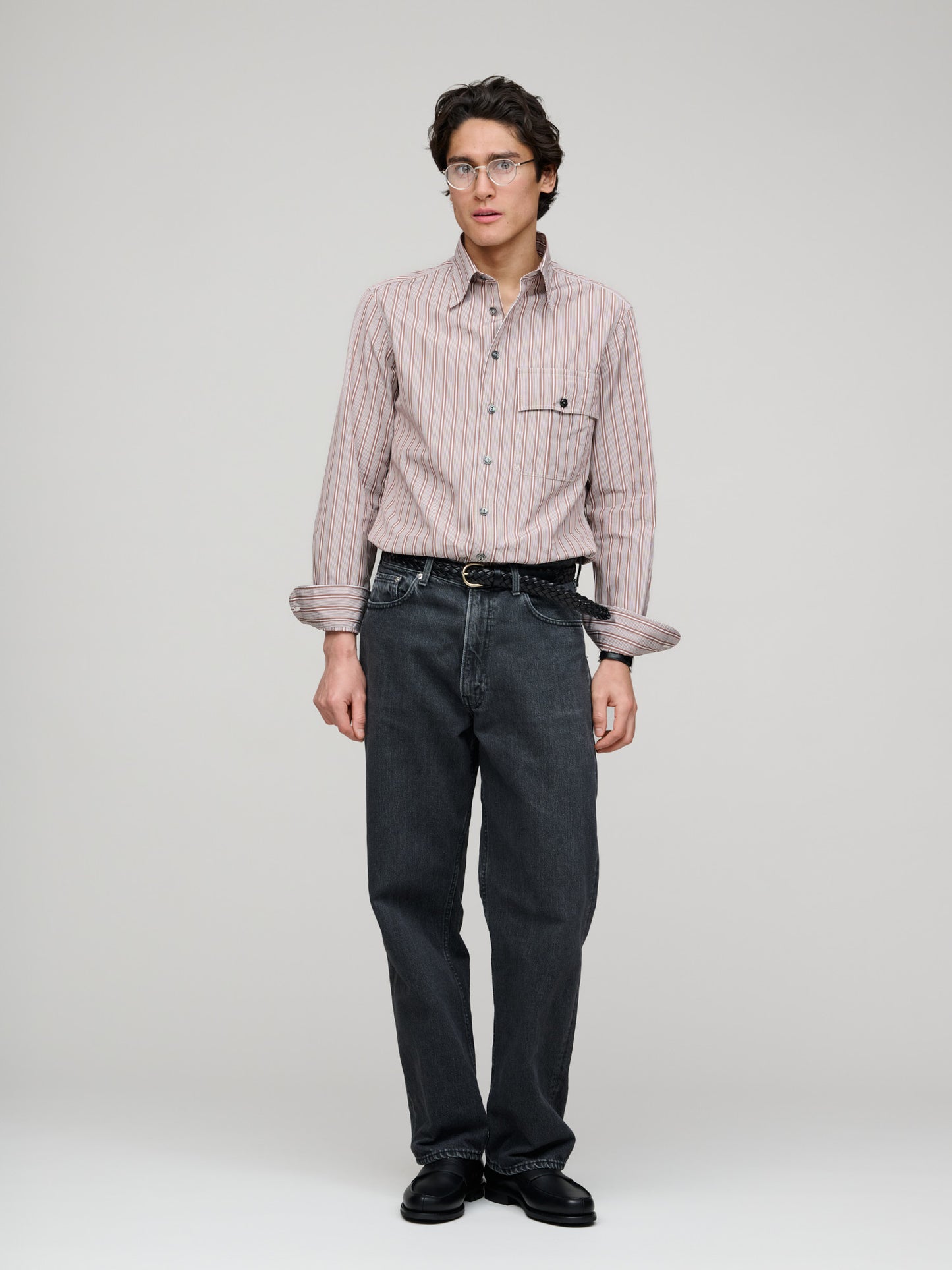 Officer’s Striped Shirt, Brown/White