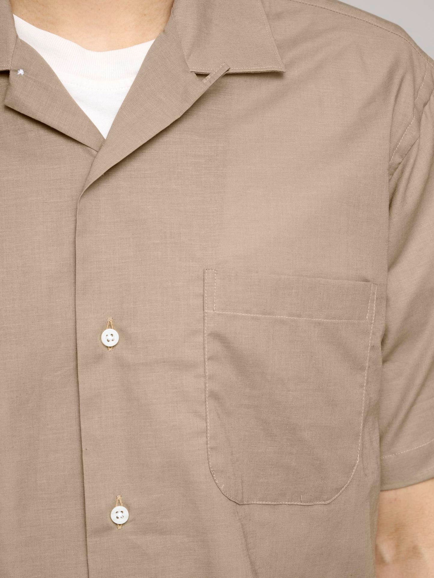 Fine Cotton Linen Voile S/S Shirt, Pale Brown