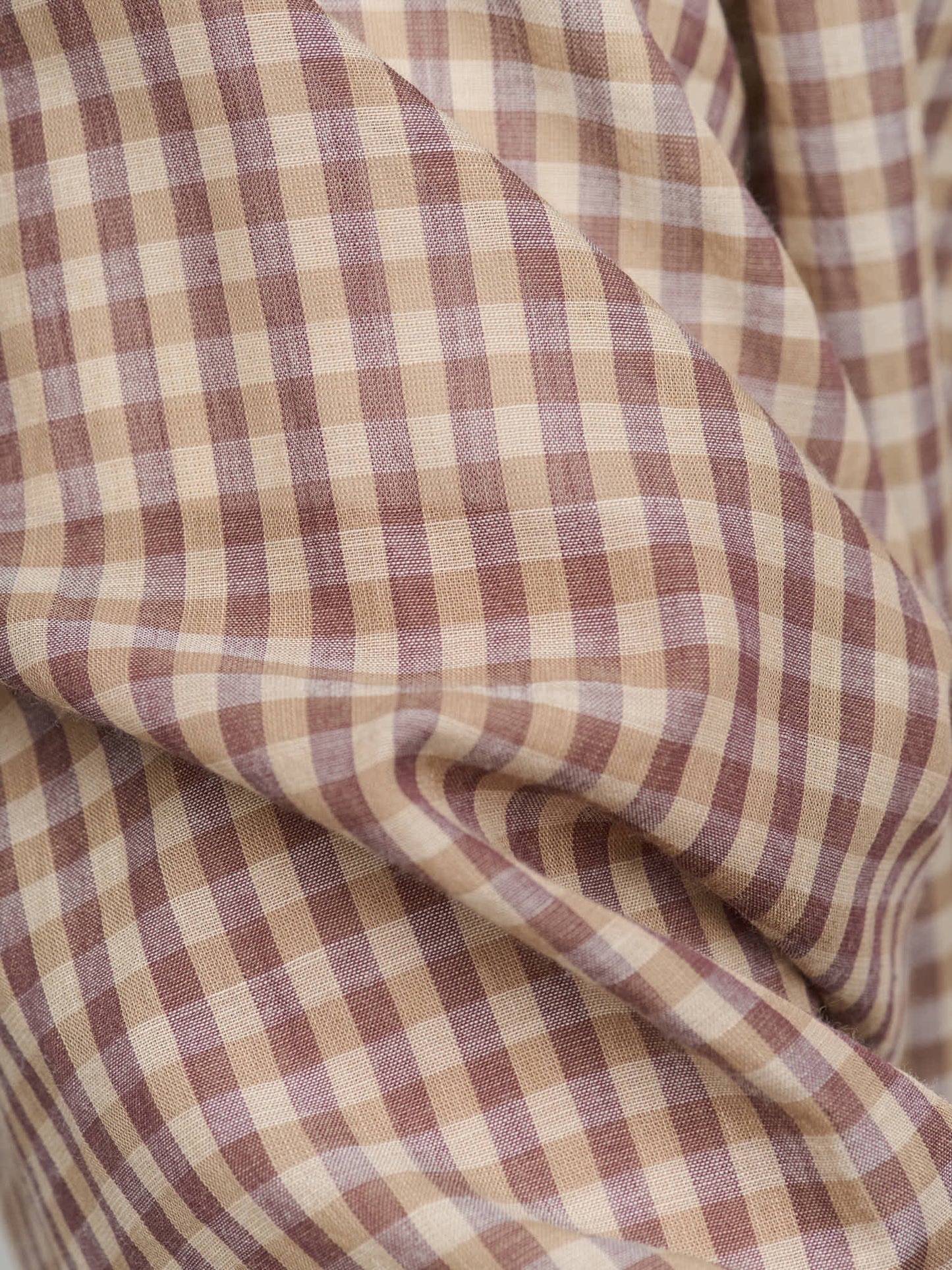 Airy Light Cotton Check Big Shirt, Brown Gingham Check