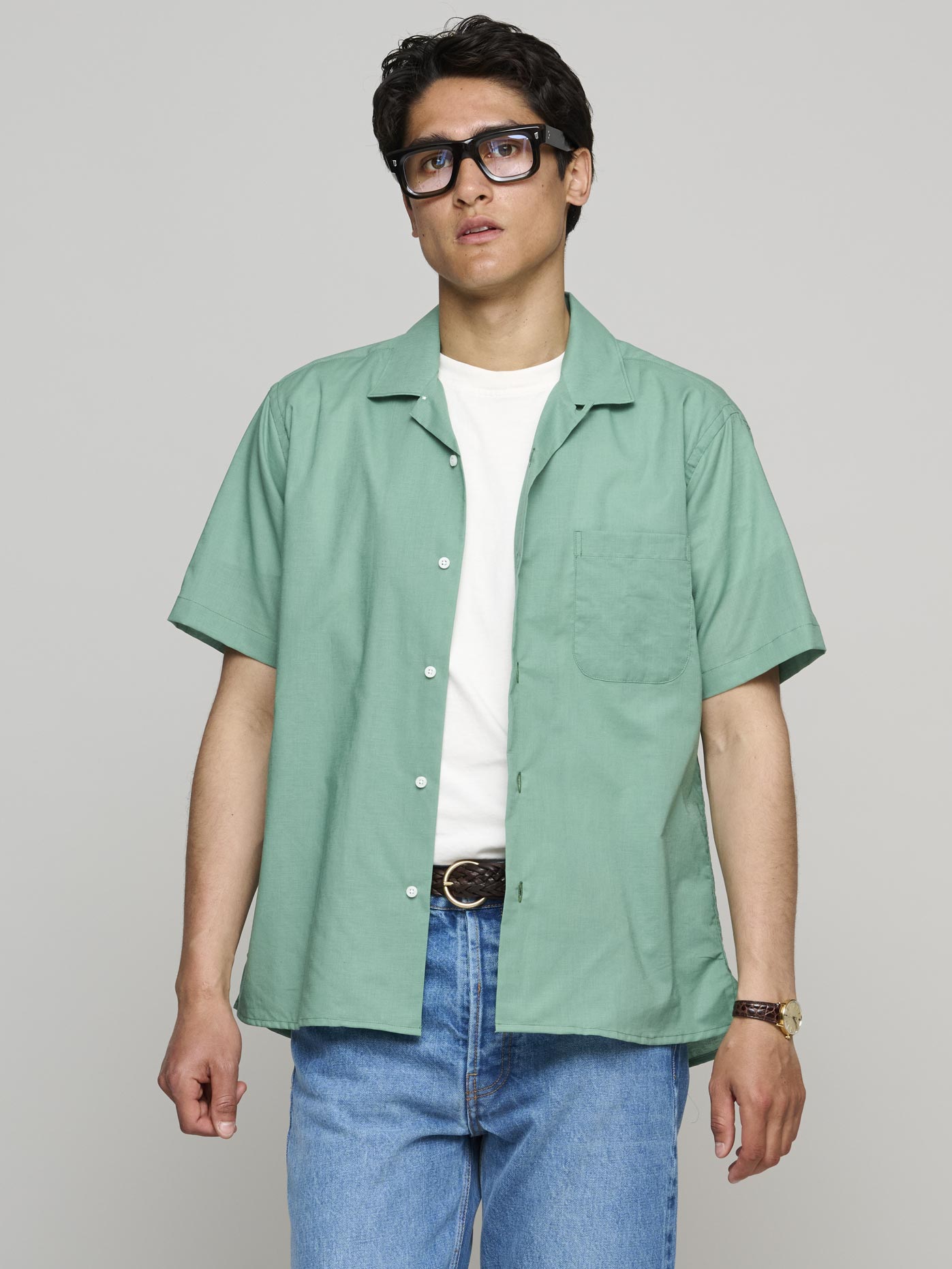 Fine Cotton Linen Voile S/S Shirt, Midori Green
