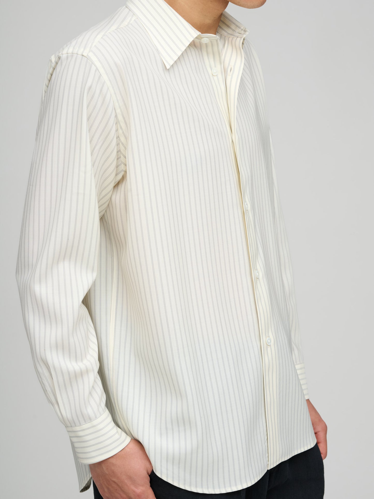 Super Fine Wool Stripe Shirt, Ivory White Stripe