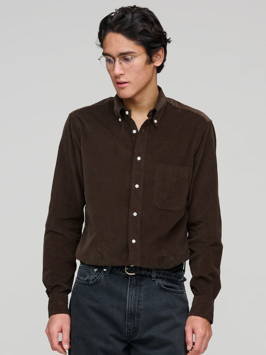 Fine Needle Corduroy Shirt, Dark Brown