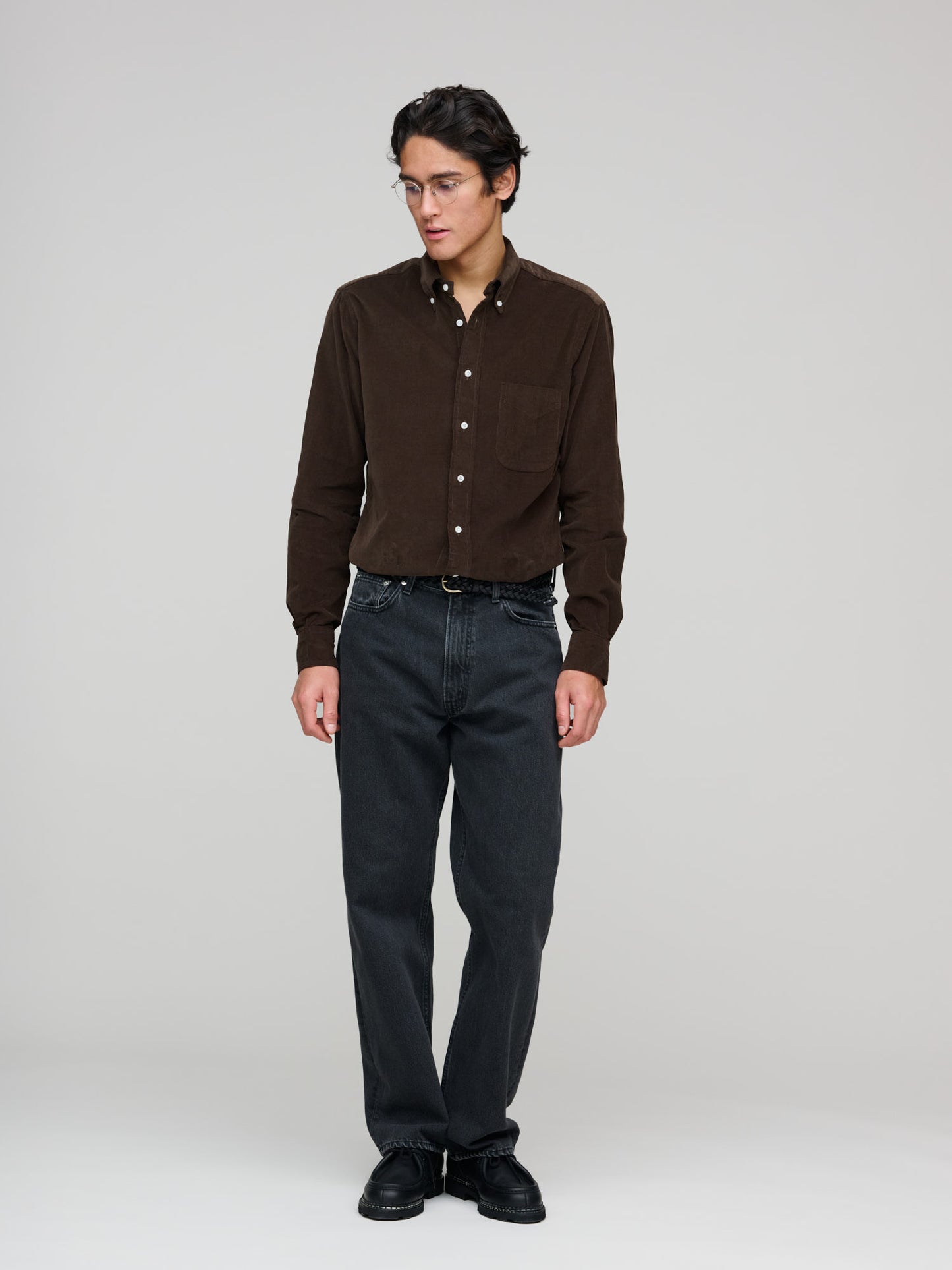 Fine Needle Corduroy Shirt, Dark Brown
