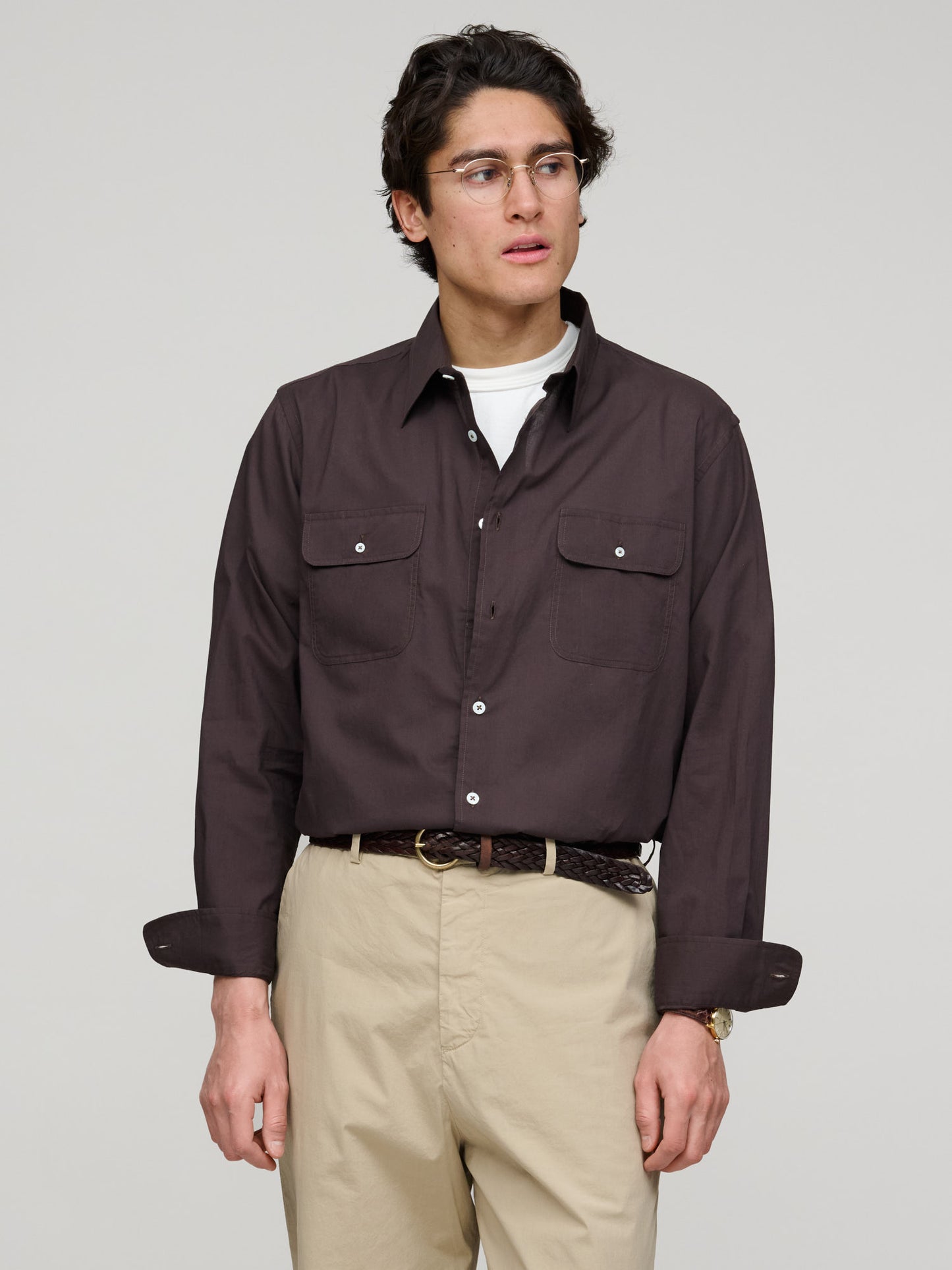 Artist Shirt Washed Cotton Voile, Dark Brown