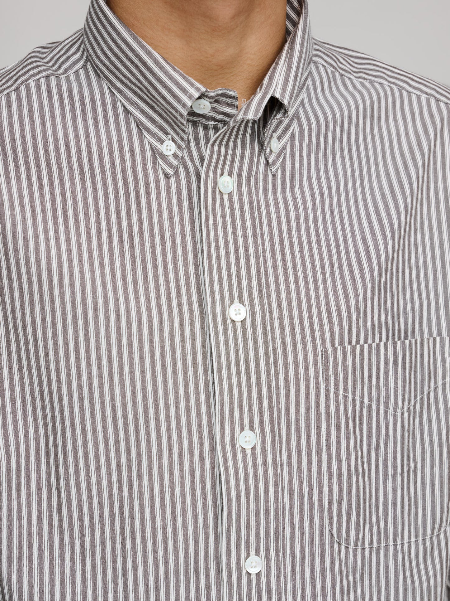 American BD Shirt Wide Stripe, Off White & Brown