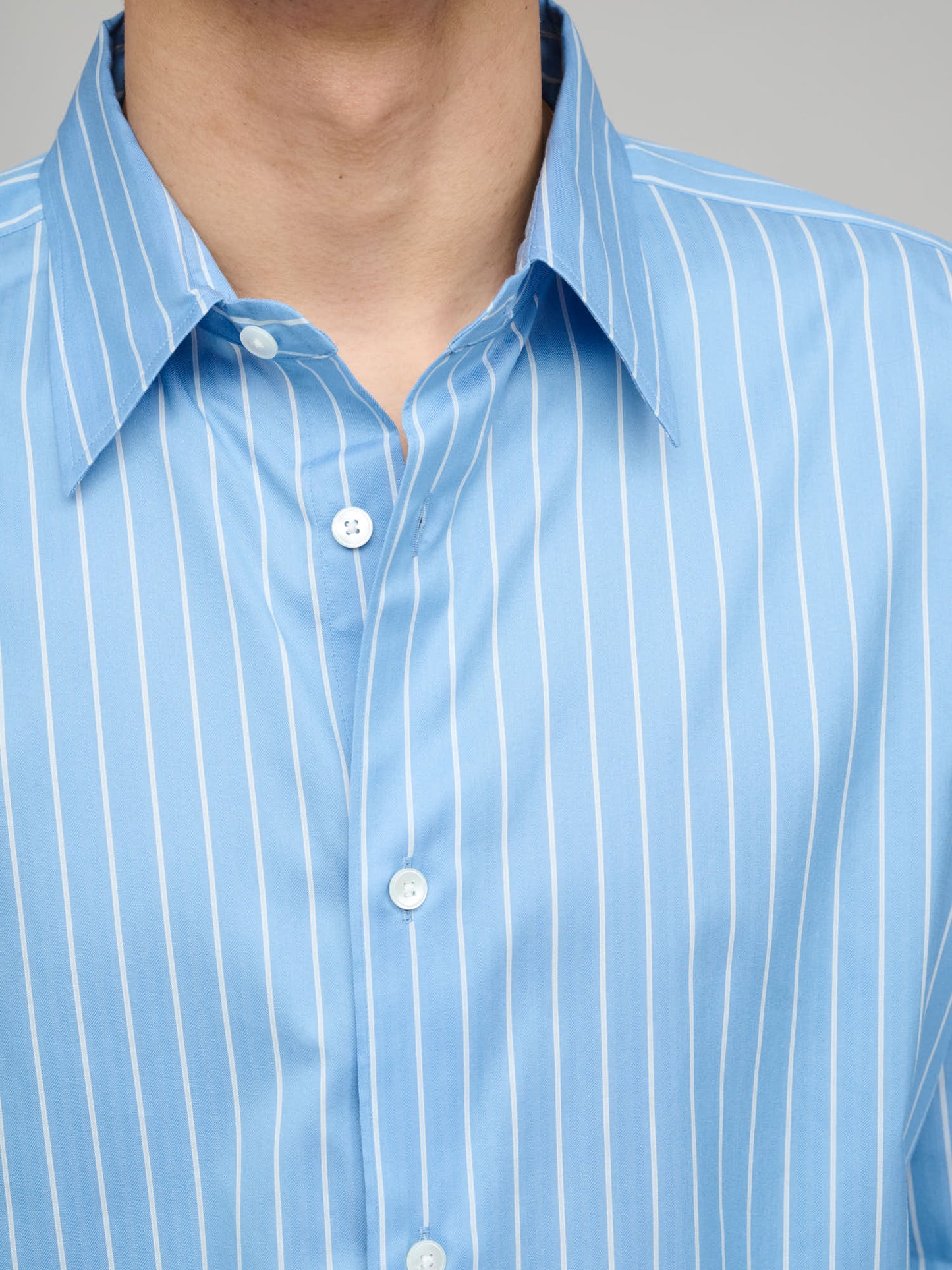 Cotton Silk Stripe Shirt, Sax Blue Stripe