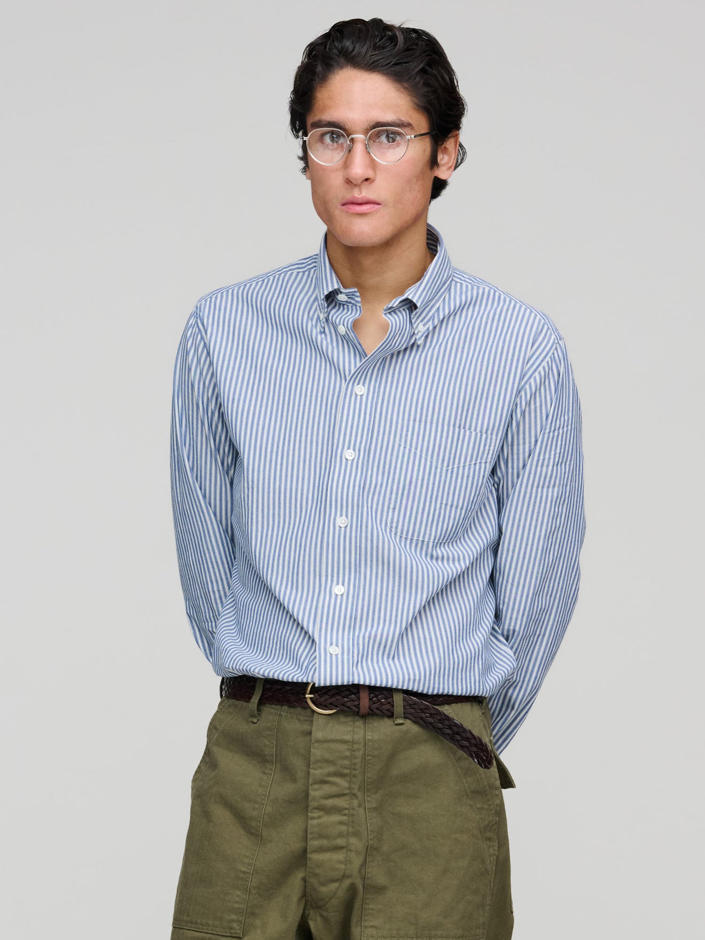 American BD Shirt Wide Stripe, Off White & Blue