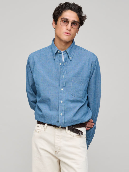 Small Check Standard BD Shirt, Indigo Chambray