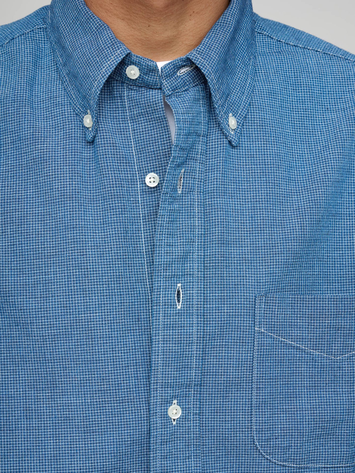 Small Check Standard BD Shirt, Indigo Chambray