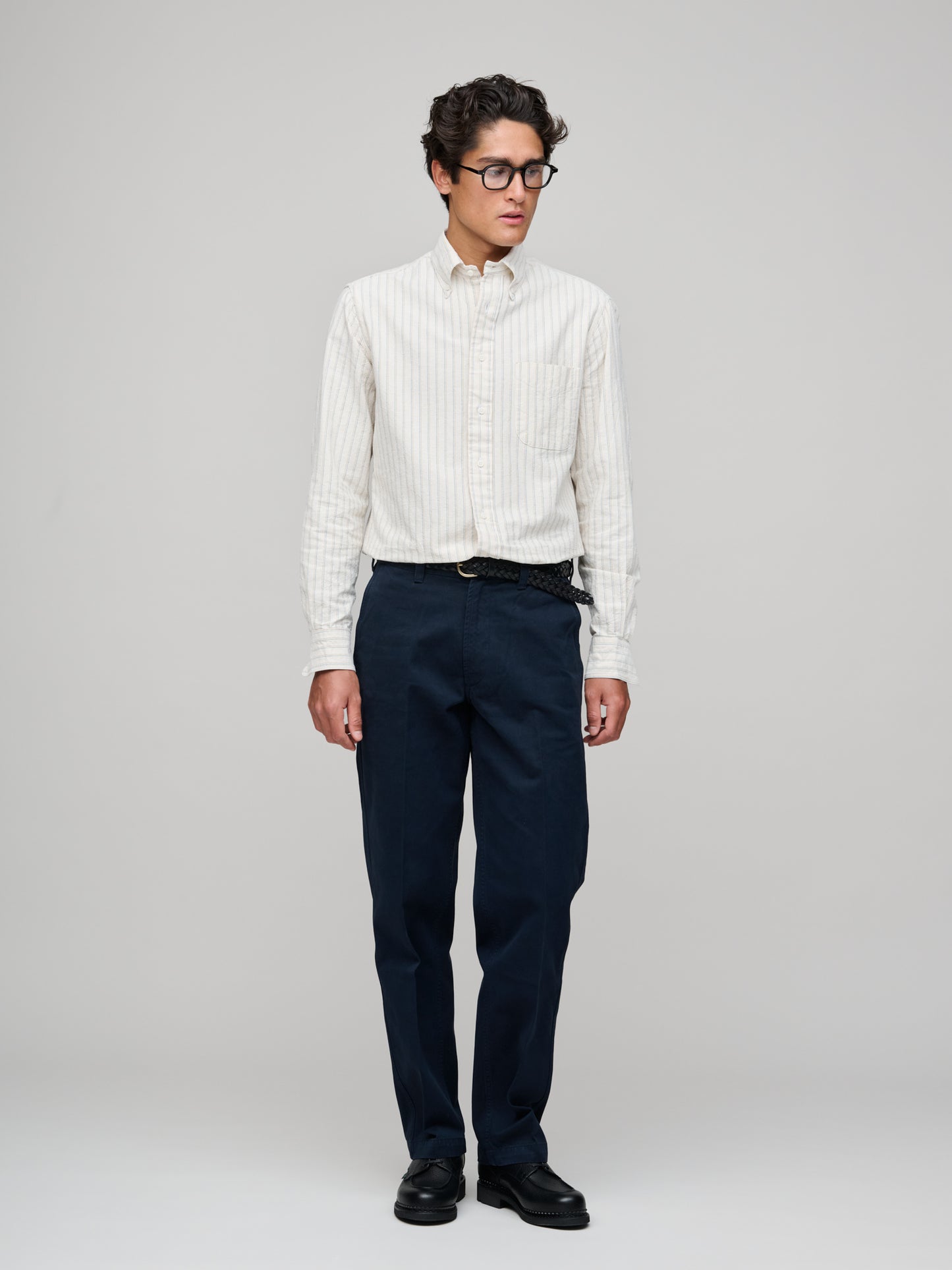 Japanese Oxford, Tan/Green Stripe
