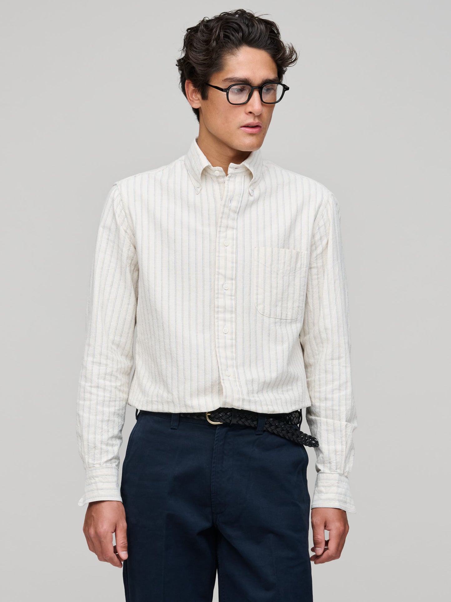 Japanese Oxford, Tan/Green Stripe