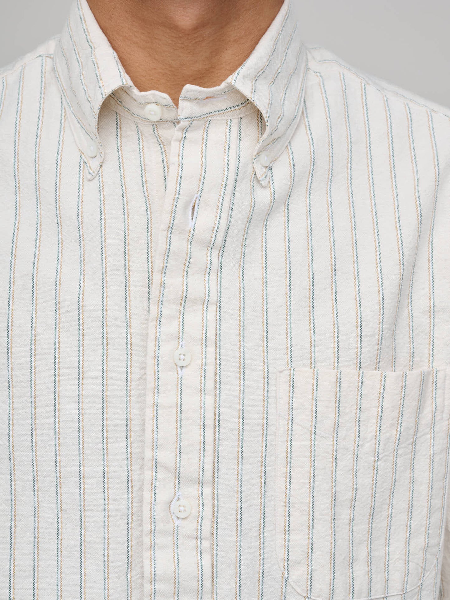 Japanese Oxford, Tan/Green Stripe
