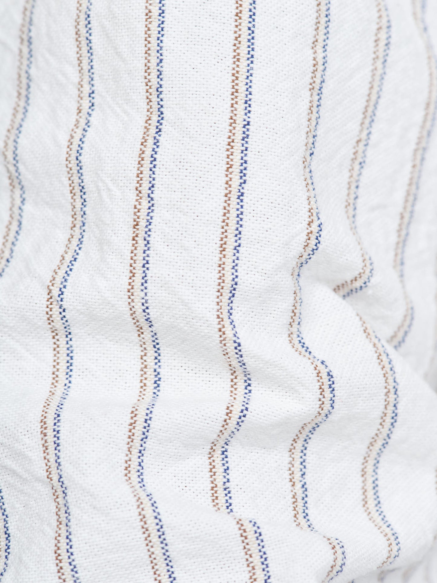 Japanese Oxford, White, Navy/Tan stripe