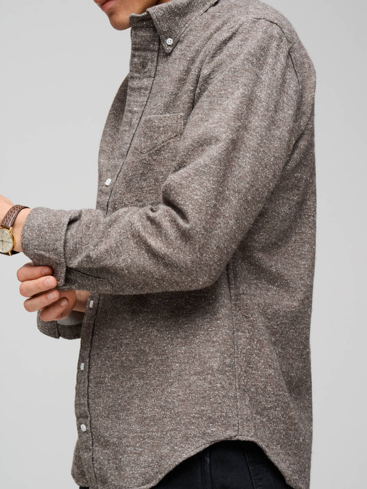 Nepped Chambray Shirt, Brown