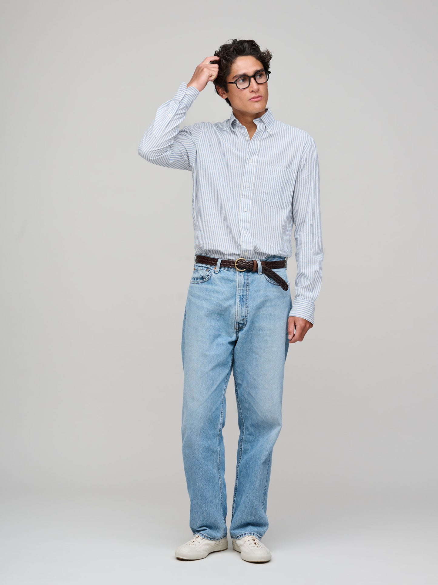 Japanese Dobby Stripe Shirt, White/Blue Stripe