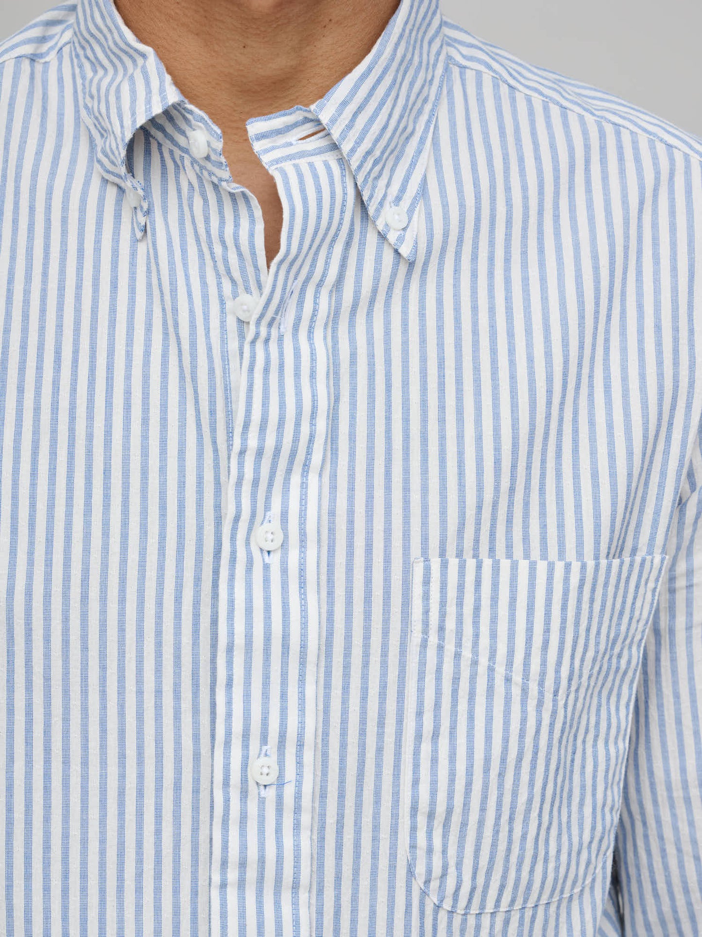 Japanese Dobby Stripe Shirt, White/Blue Stripe