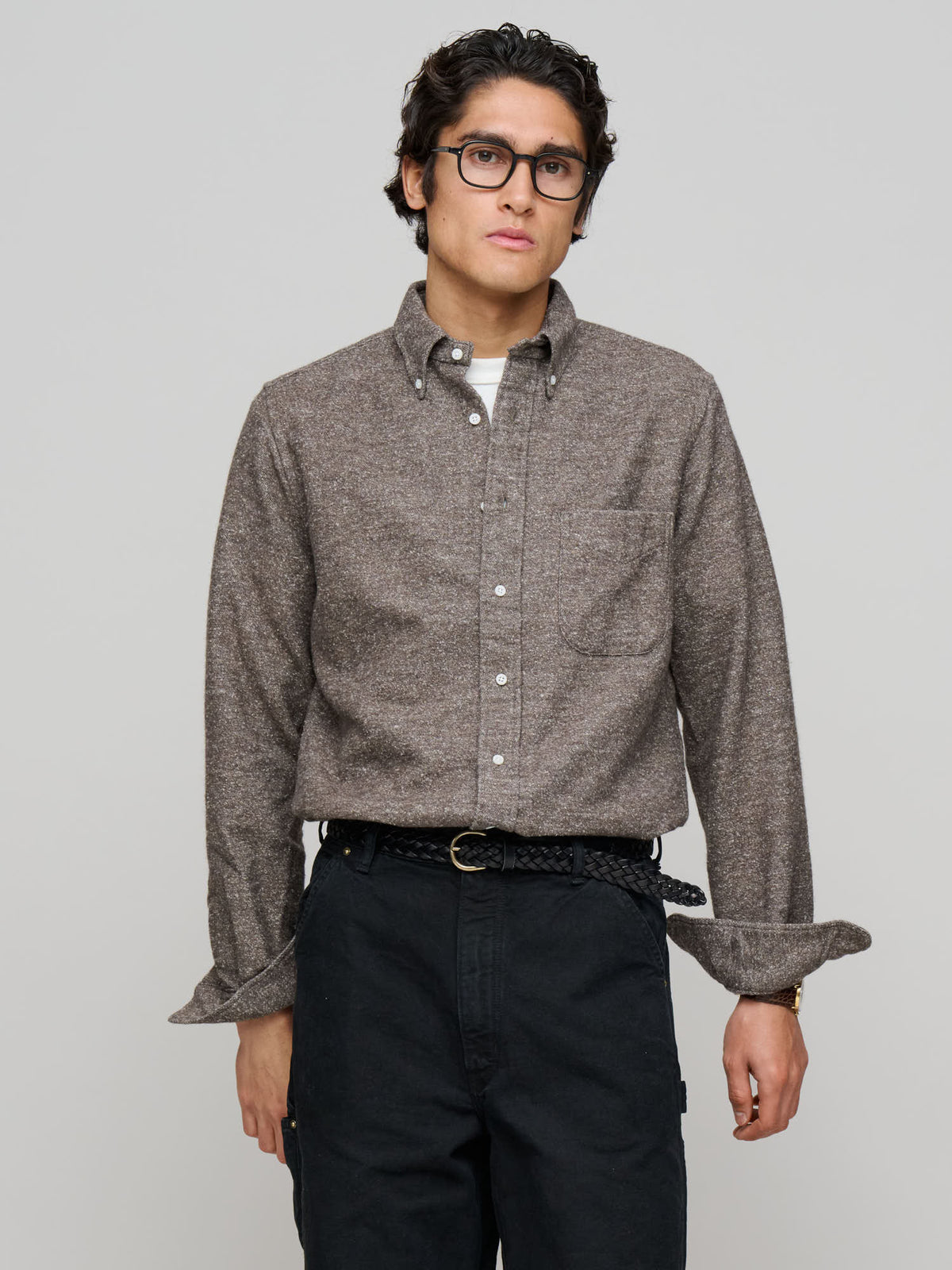 Nepped Chambray Shirt, Brown
