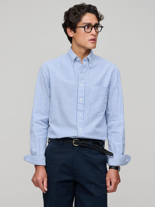 Seersucker Striped Shirt, Blue