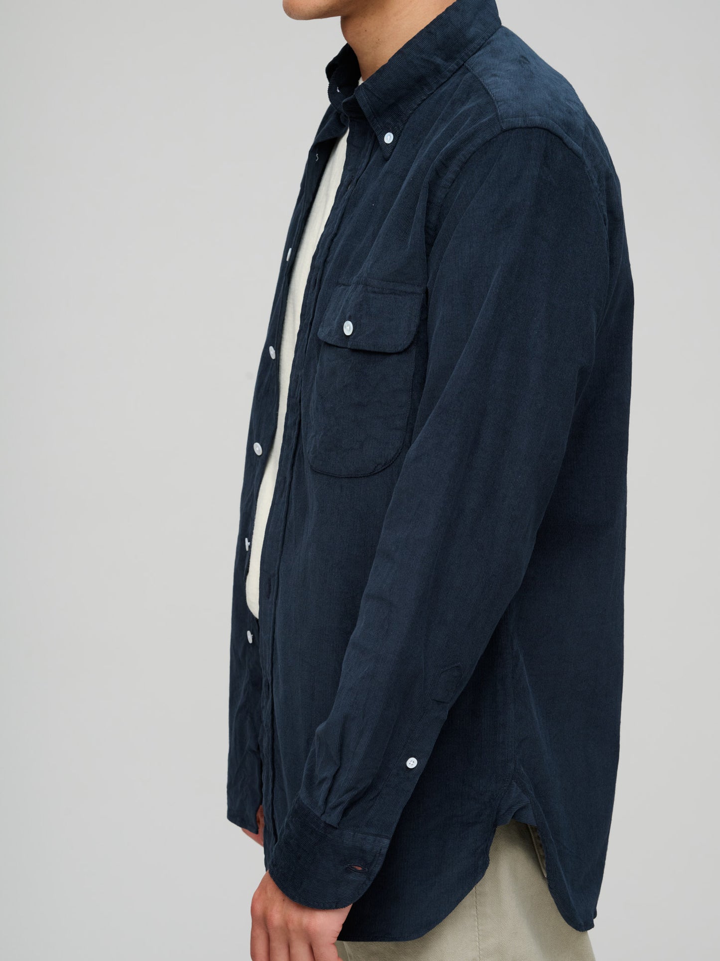 Drake's for GOODS, Needlecord BD Curved Pocket Shirt, Navy