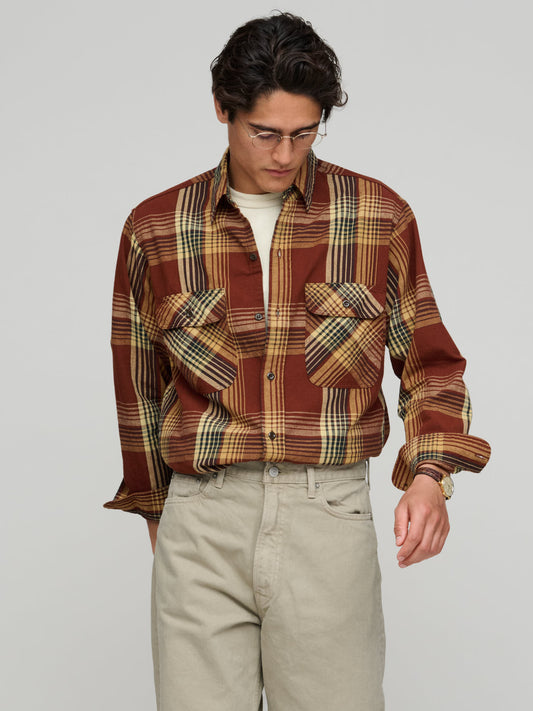 Original Check Work Shirt With Flap Pocket, Brown Check