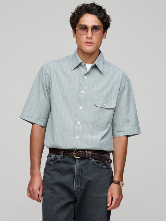 Off Duty Short Sleeve Shirt - A Thousand Stripes Shirt, Green/Ecru