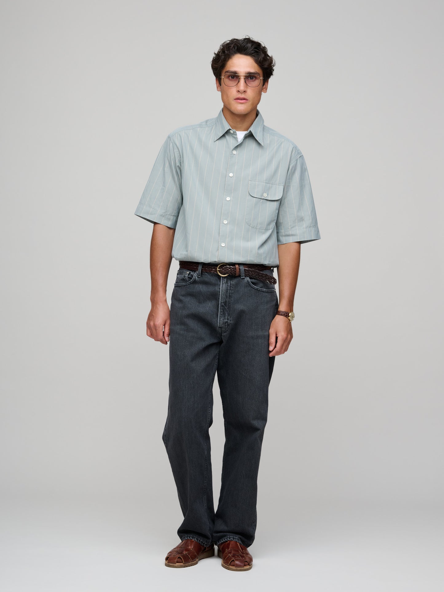 Off Duty Short Sleeve Shirt - A Thousand Stripes Shirt, Green/Ecru