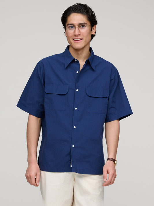 Regular Collar S/S Shirt, Dark Navy Tiny Check