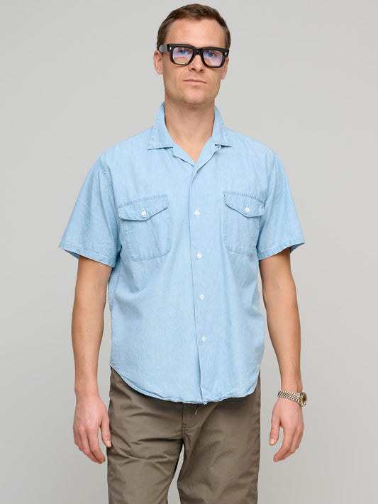 Short Sleeve Chambray Work Shirt, Vintage Bleached