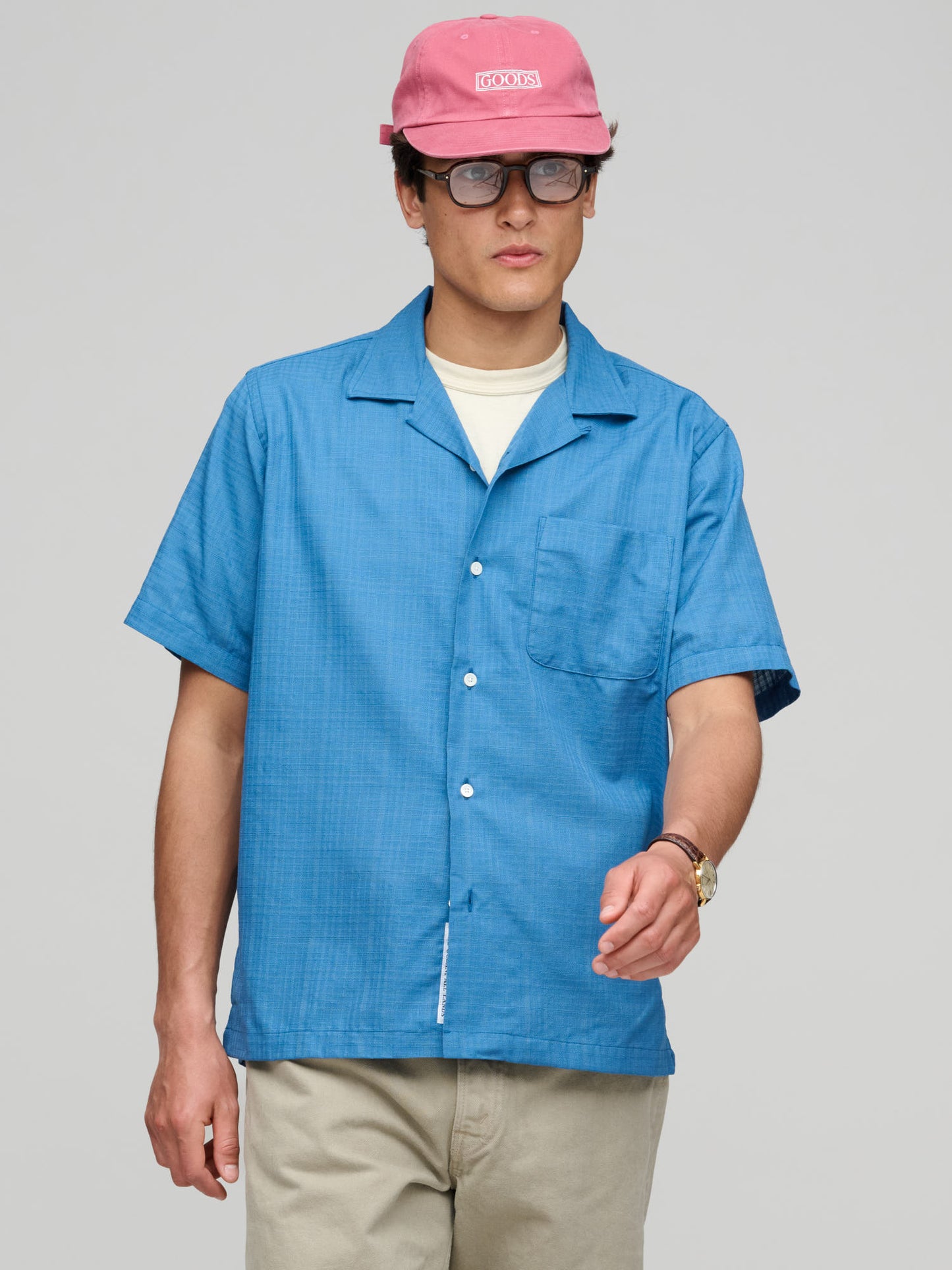 Open Collar Panama S/S Shirt, Sax