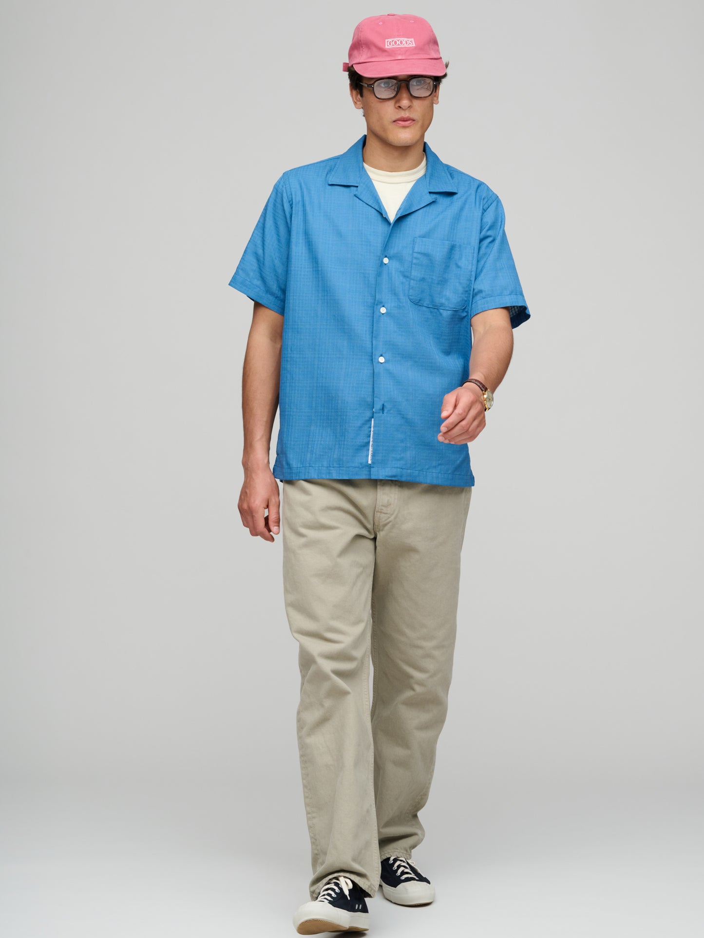 Open Collar Panama S/S Shirt, Sax