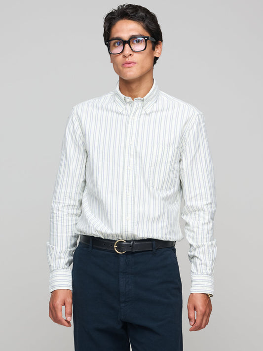 Brushed Oxford Shirt, Blue/Green Double Stripe