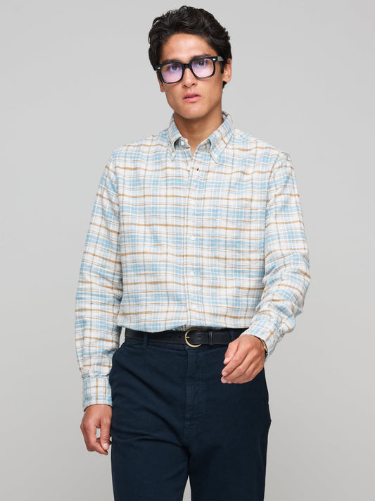 Flannel Shirt, Blue/Brown/Ecru Check