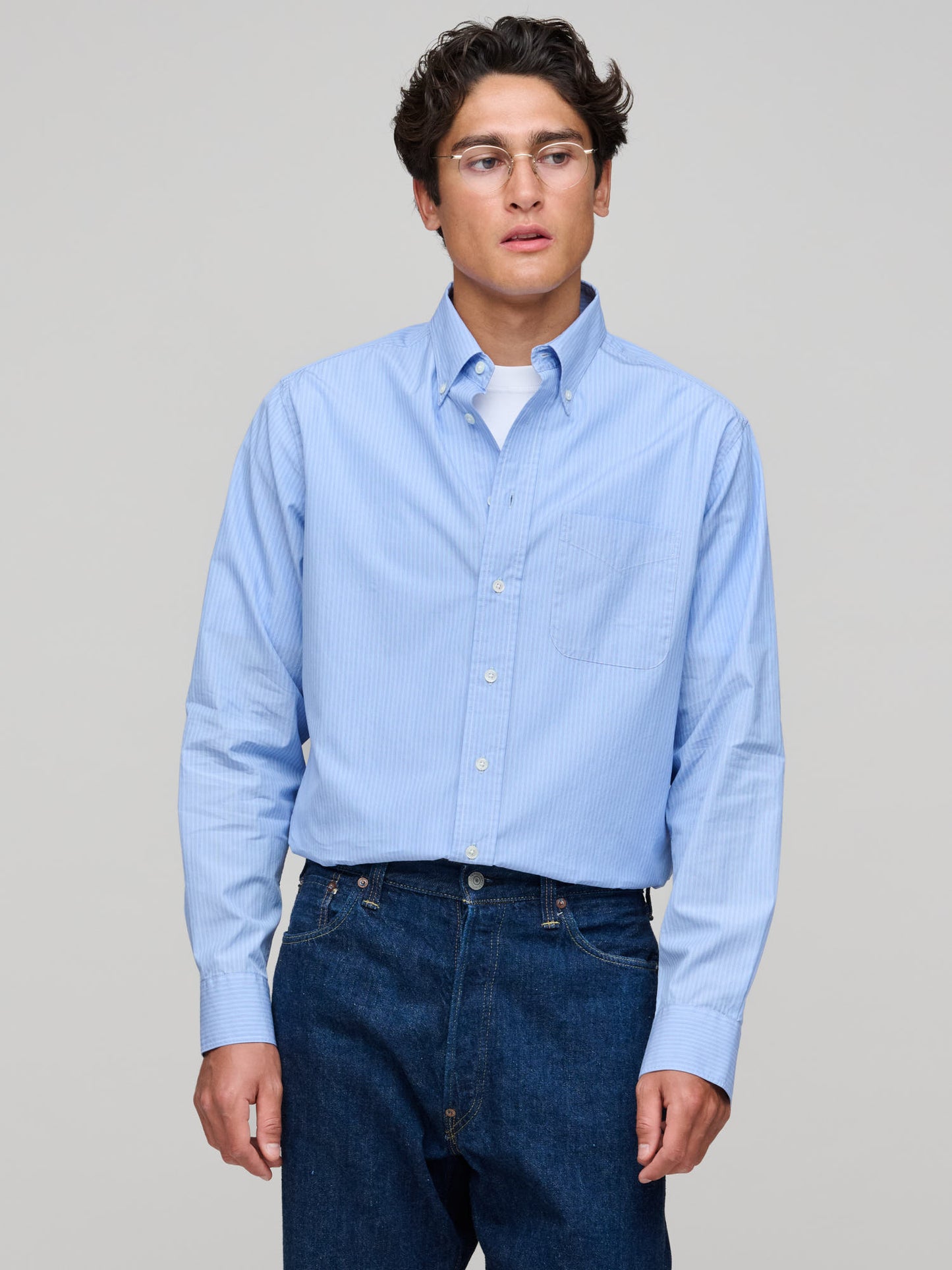 American BD Lightweight Fine Stripe, Light Blue/Navy/White