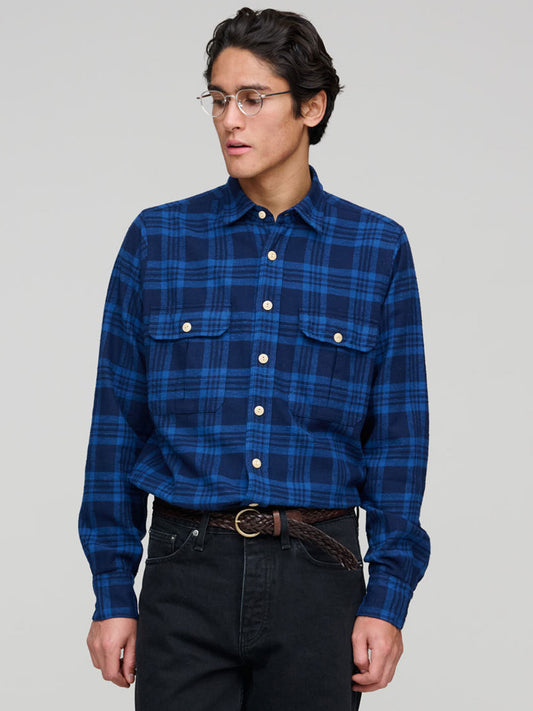 Slub Brushed Cotton Work Shirt, Navy & Blue