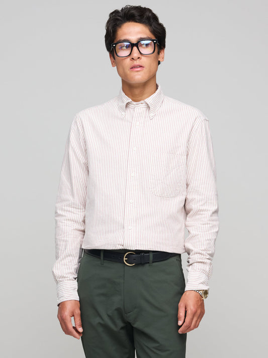 Brushed Oxford Shirt, Berry/ White Stripe