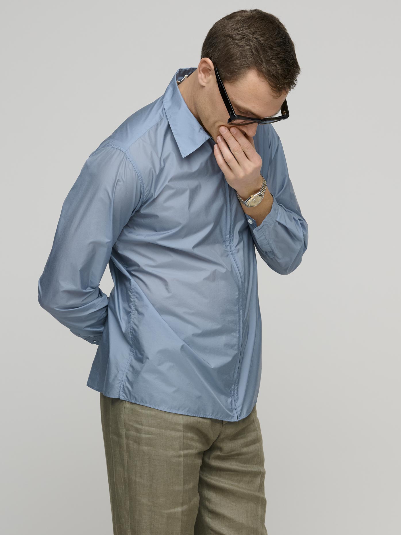 Light Nylon Zip Shirt, Blue Gray