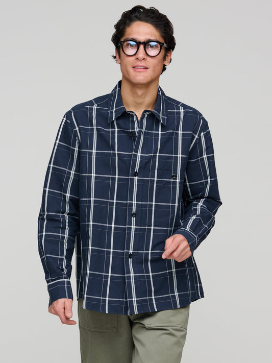 Overall Shirt Graphic Grid Check, Slate Blue & Off White