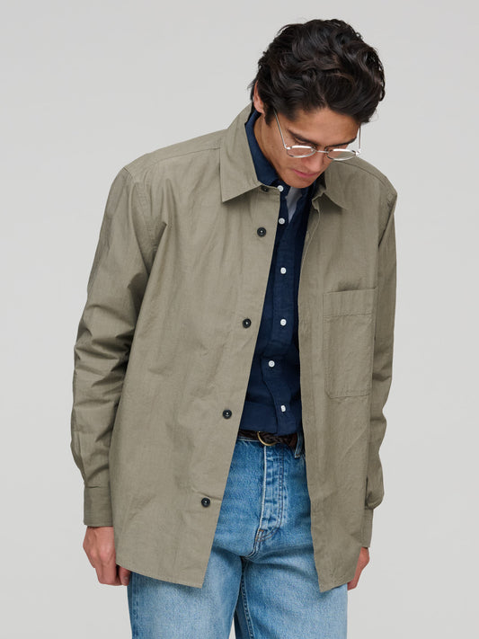 Basic Shirt Brushed Cotton Chambray, Khaki Green