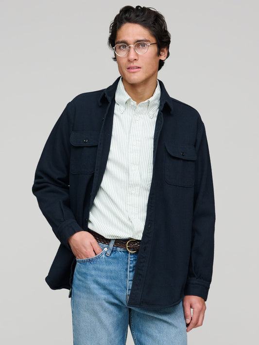 Relaxed Flannel Shirt, Navy