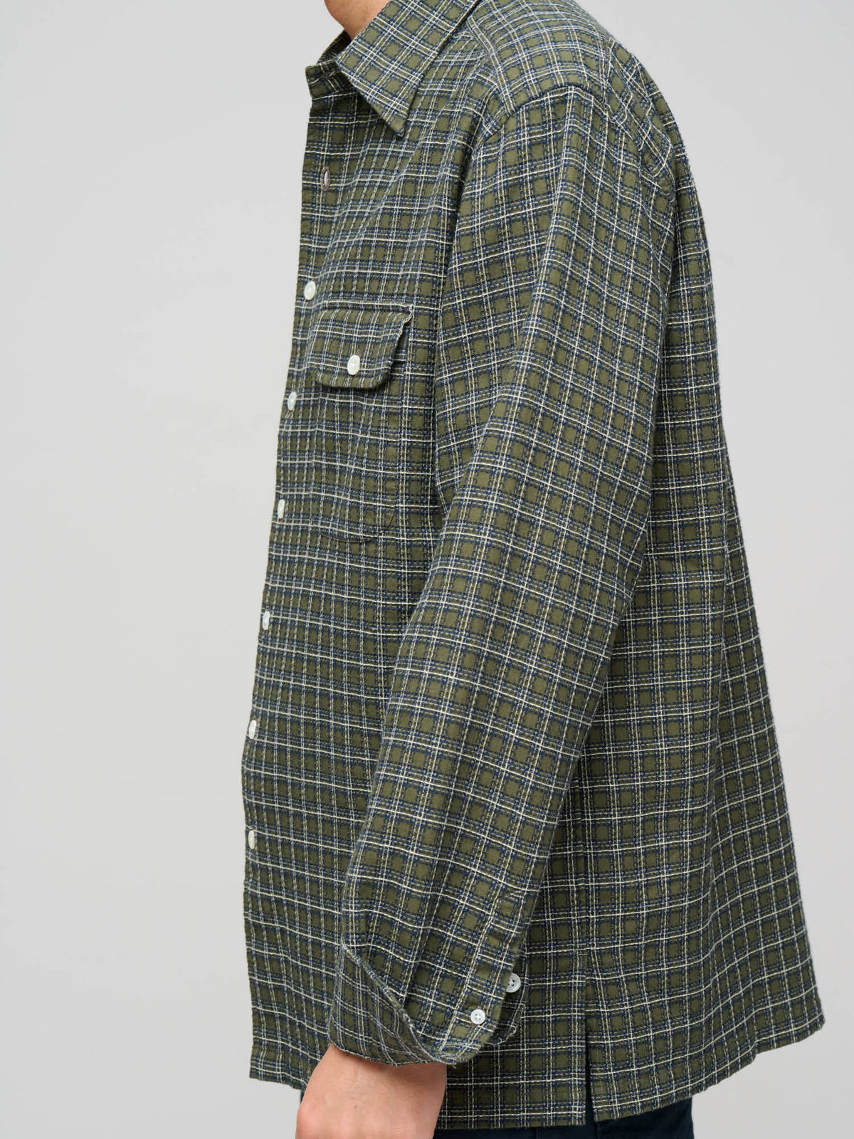 Off Duty L/S Shirt Dobby Check, Olive