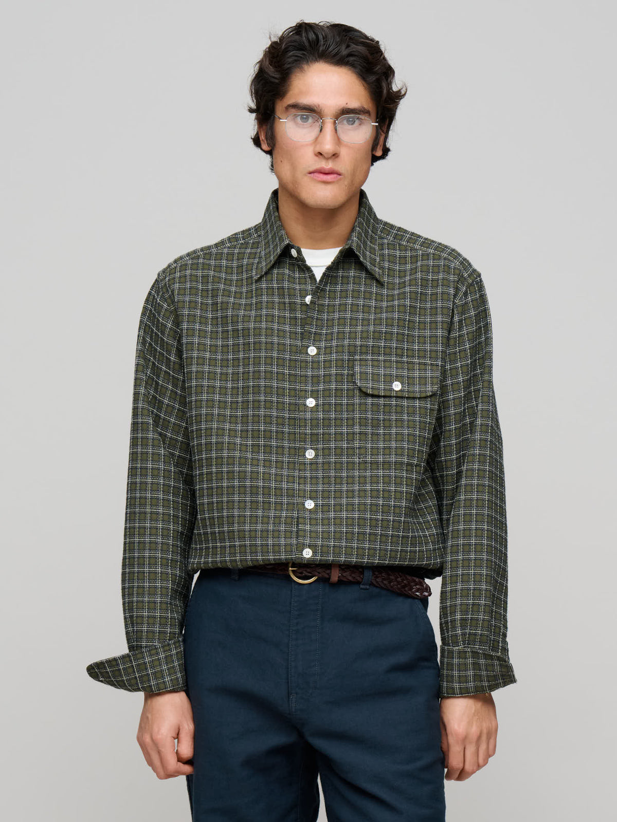 Off Duty L/S Shirt Dobby Check, Olive