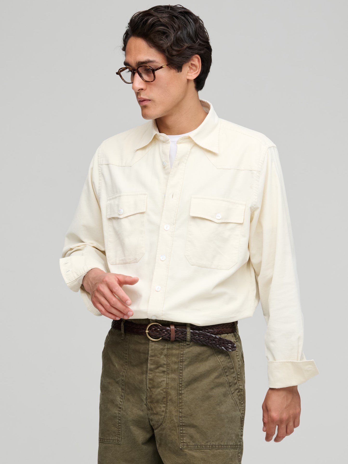 Needlecord Western Shirt, Ecru