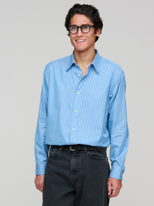 Cotton Silk Stripe Shirt, Blue Stripe