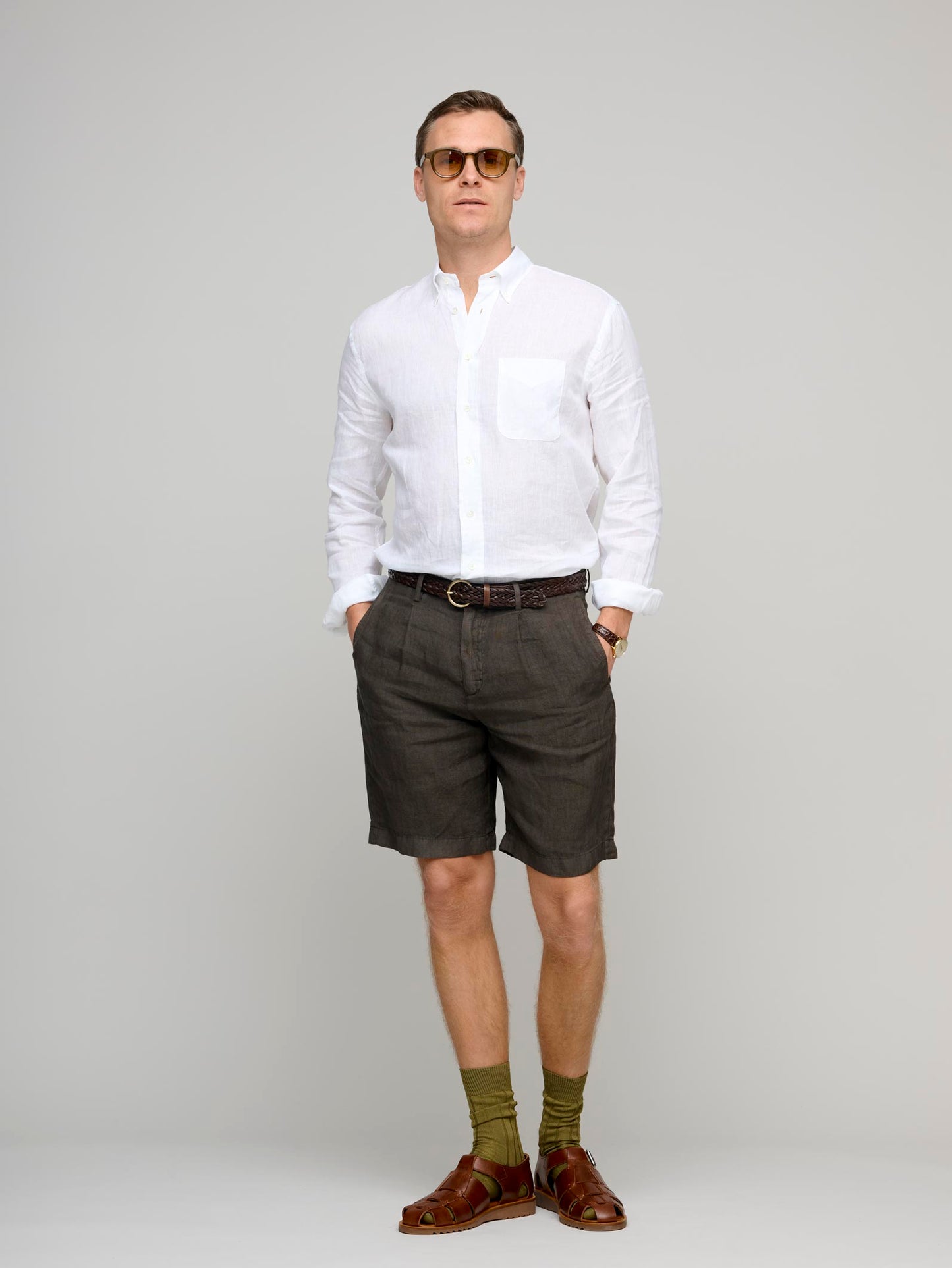 Bermuda Linen Shorts, Brown