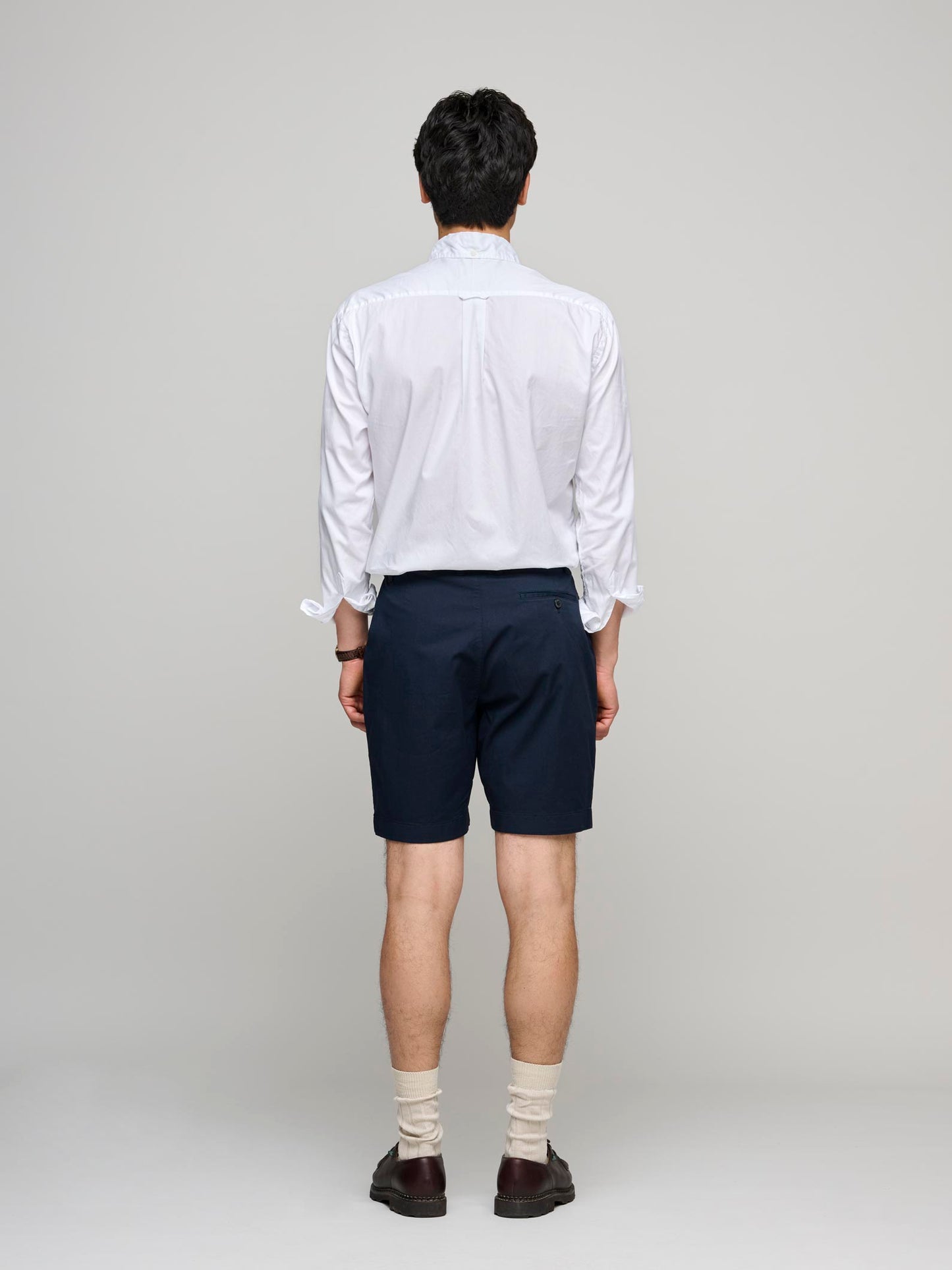 Pleated Twill Shorts, Navy